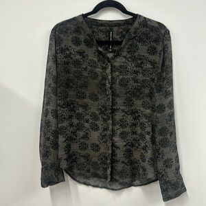 WGB Blouse by Walter Baker Sheer Button Down Shirt Top Black s